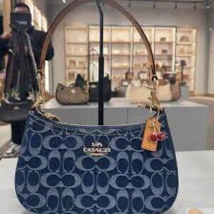 Coach Blue and Brown Signature Shoulder Bag